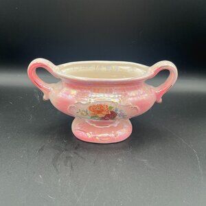 Vintage 1940s Pink Iridescent Lusterwear Ceramic Double Handled Vase